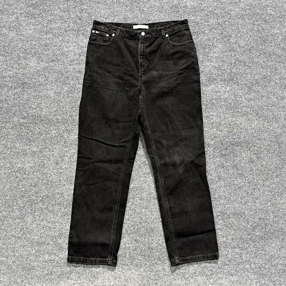 Vintage Tommy Hilfiger Jeans Black Denim Mens 34x28 Straight Leg 90s Y2K